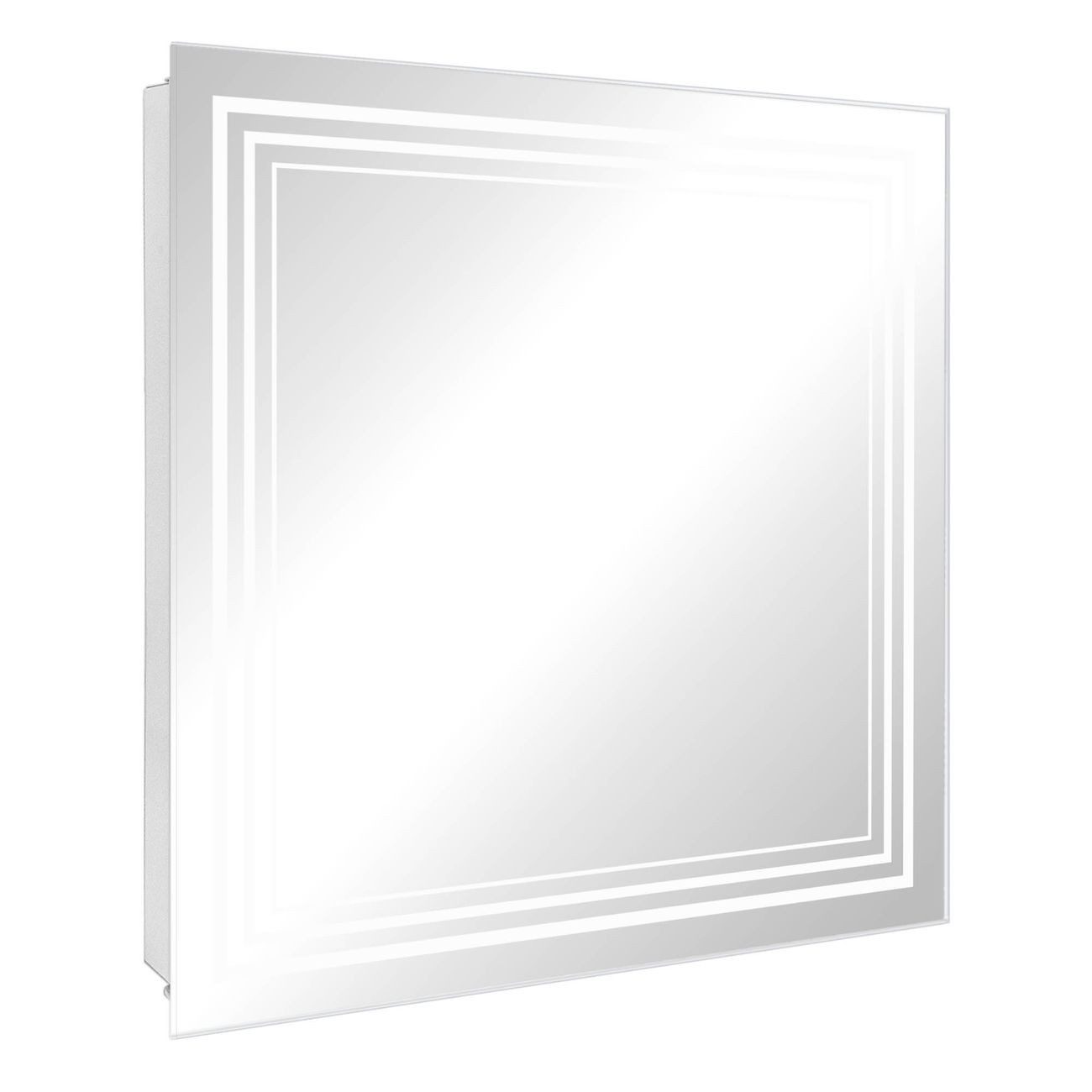 banjado Schlüsselkasten mit Spiegel und Motiv Weißer Rahmen 2, 30x30cm groß für 50 Schlüssel (Stahl Gehäuse, mit 50 Haken), 30 x 30 x 5 cm