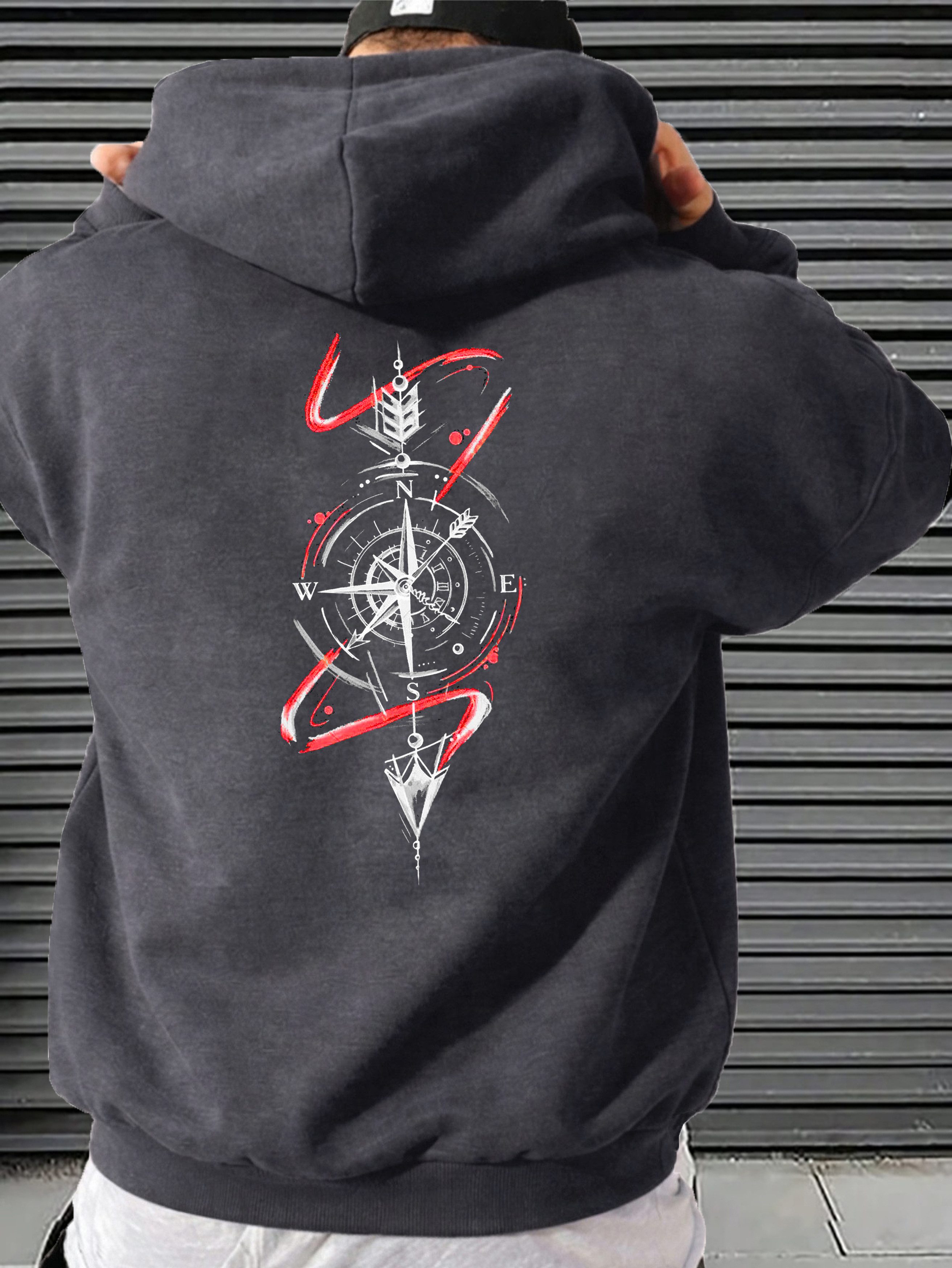 RMK Kapuzenpullover Herren Hoodie Pullover Langarmshirt Oversize Kompass Hauptbestandteil Baumwolle
