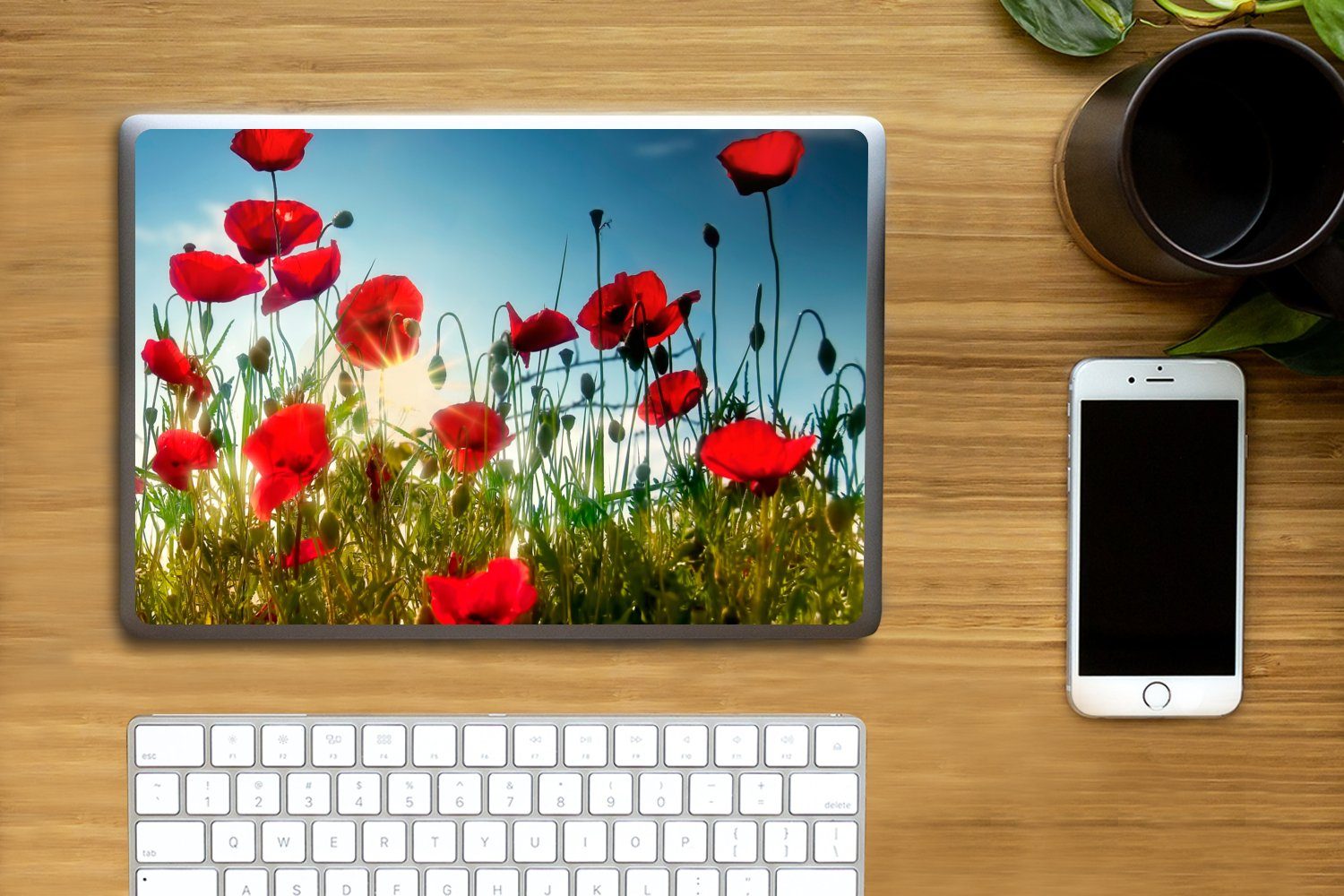 Thumbnail - MuchoWow Laptop-Aufkleber Mohnblumen - Toskana - Sonne - Rot - Blau