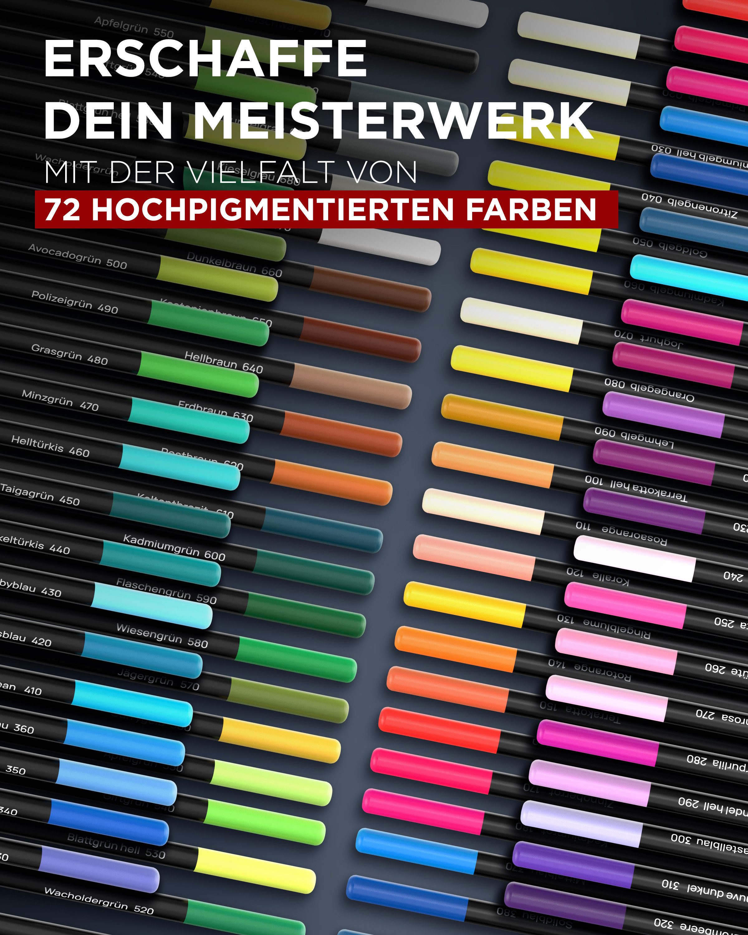 LIEBERGE Buntstift Premium Set 72 Farben in Profi-Nylon-Etui, (Set, 72-tlg., 72 Buntstifte in Profi-Nylon-Case), 72 intensive abgestimmte Farben, weiche bruchsichere Mine