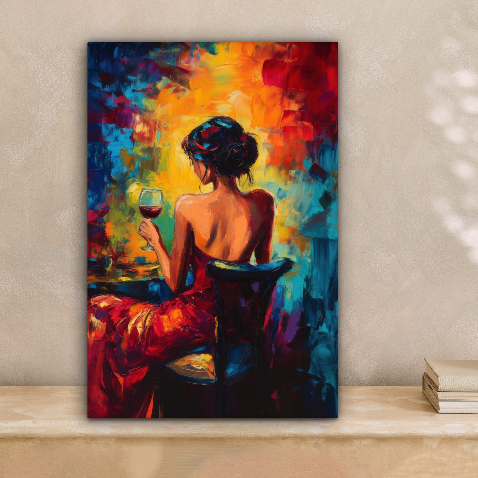 OneMillionCanvasses® Leinwandbild Wein - Frau - Stimmungsvoll - Farbenfroh, Fotodruck (1 St), Leinwand Canvas Wandbild, Wanddekoration 20x30 cm