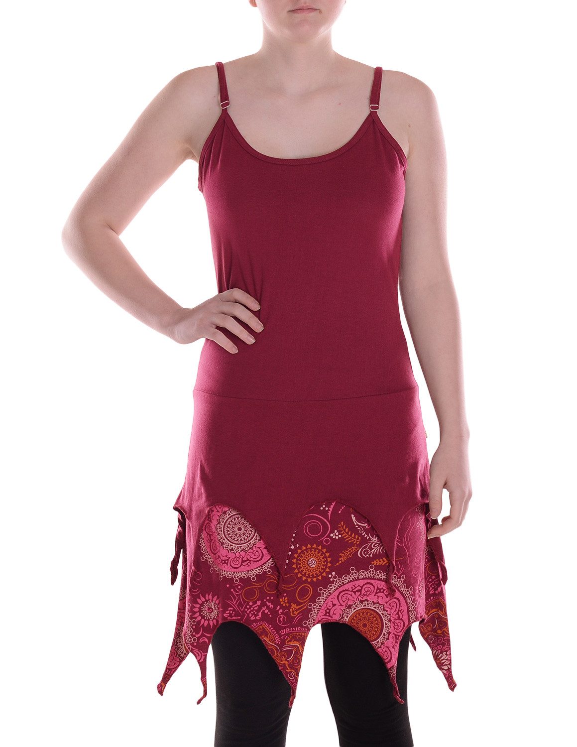 Vishes Zipfelkleid Damen Kleid Baumwolle Paisley asymmetrisch Spaghetti-Träger Alternative Bekleidung, Ethno, Hippie, Retro Style