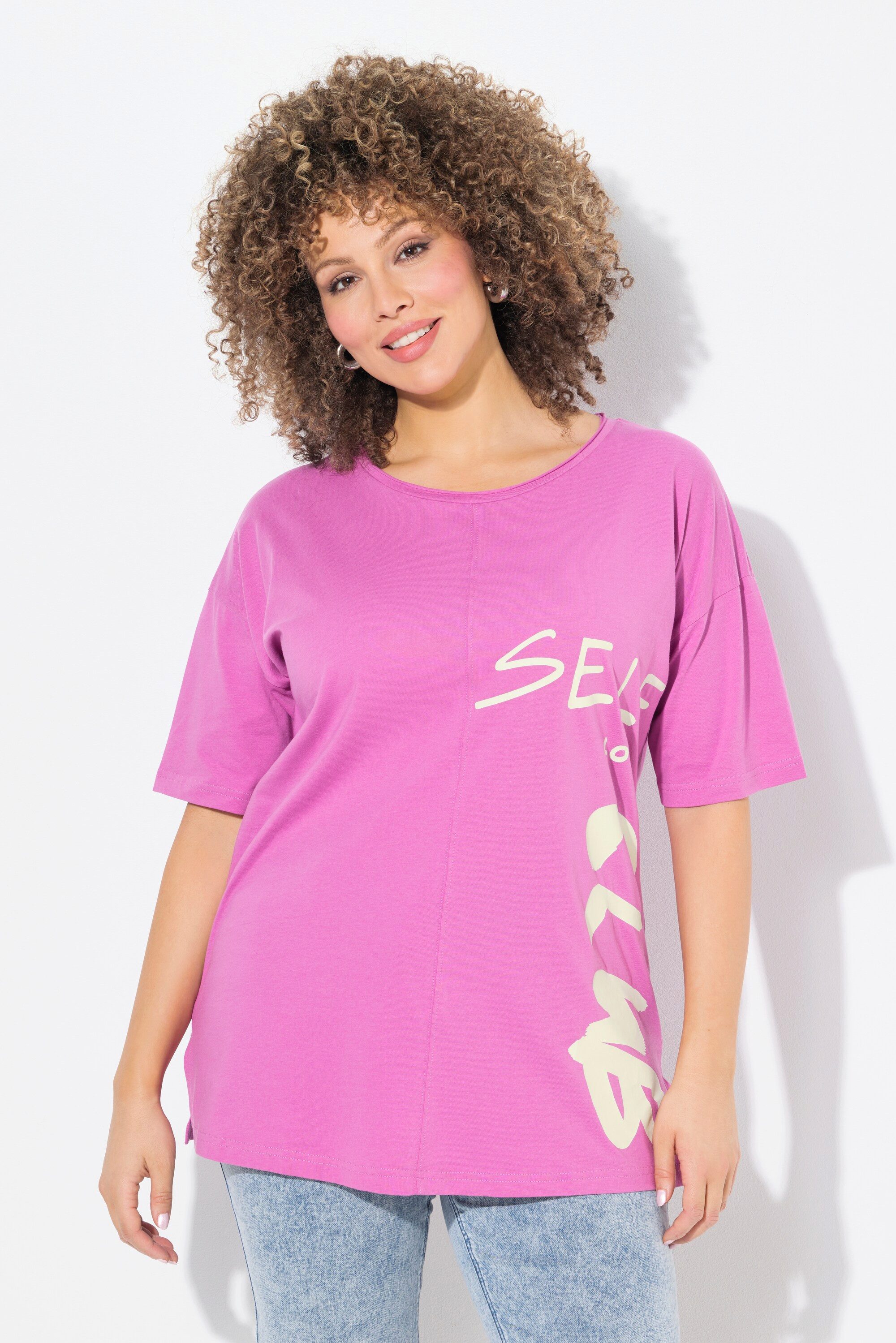 Ulla Popken T-Shirt T-Shirt Schriftdruck Oversized Rundhals Halbarm