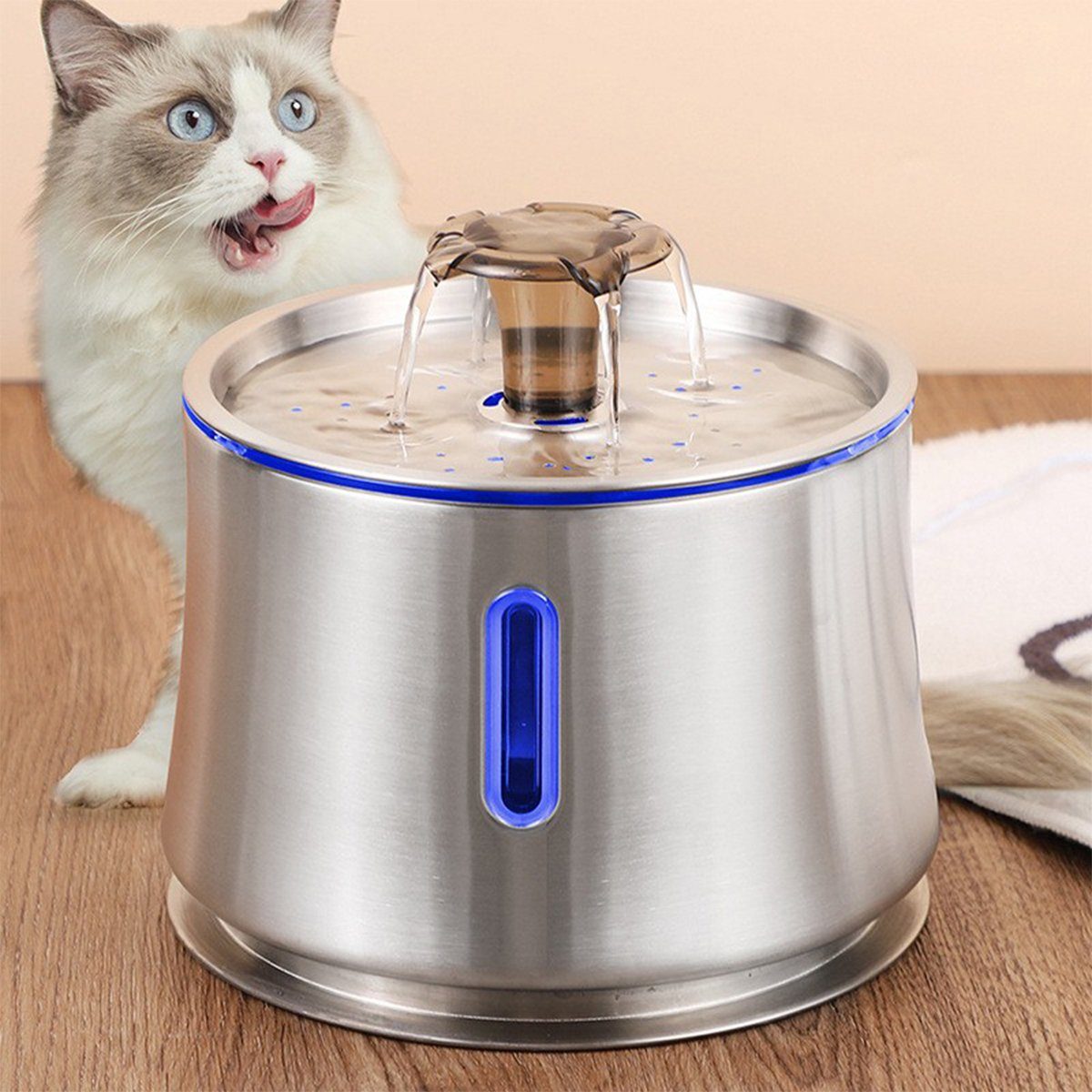Trinkbrunnen 2.5L Katzen Trinkbrunnen Edelstahl Katzenbrunnen