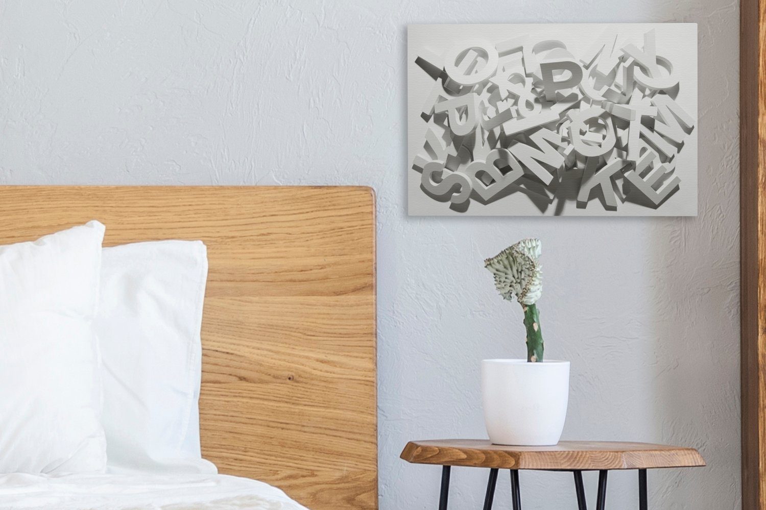 Ein Leinwandbild Stapel Wandbild dem 30x20 OneMillionCanvasses® Wanddeko, Blockbuchstaben Aufhängefertig, weißer (1 aus Leinwandbilder, cm St), verschiedener Alphabet,