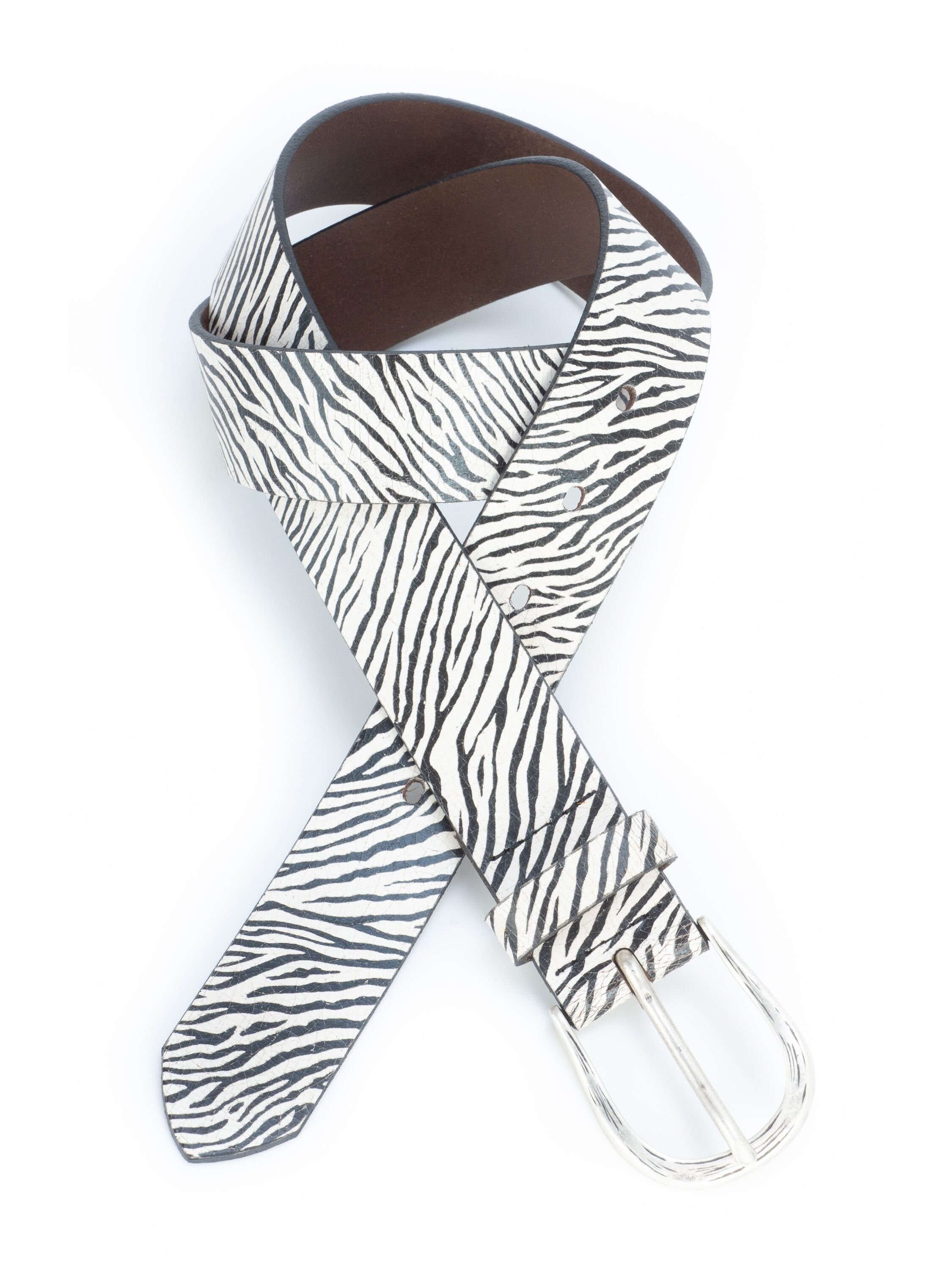 Ledergürtel im BA98-Cologne handgefertigter Zebra Rindledergürtel Animal-Look,