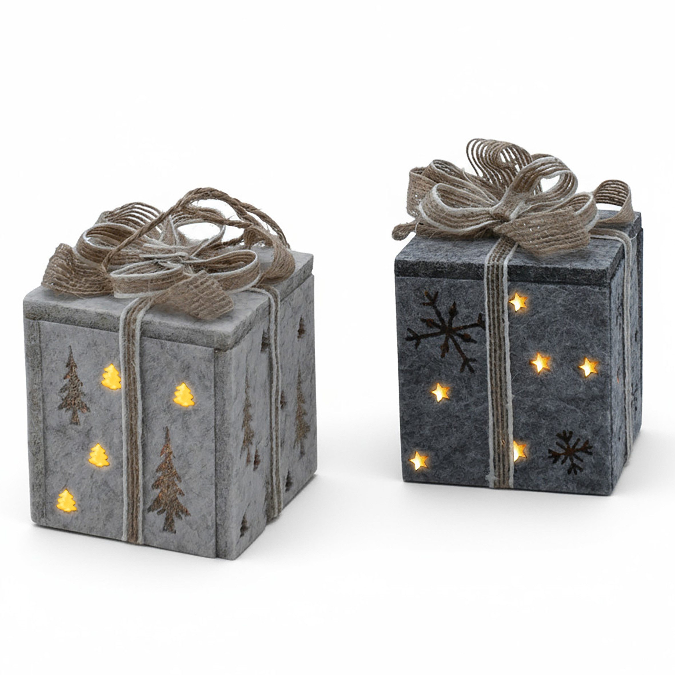 Spetebo LED Lichtbox Filz Geschenkbox warm weiß inklusive Batterie - 2er Set, LED fest integriert, warm weiß, inklusive 3x LR44 Knopfzellen