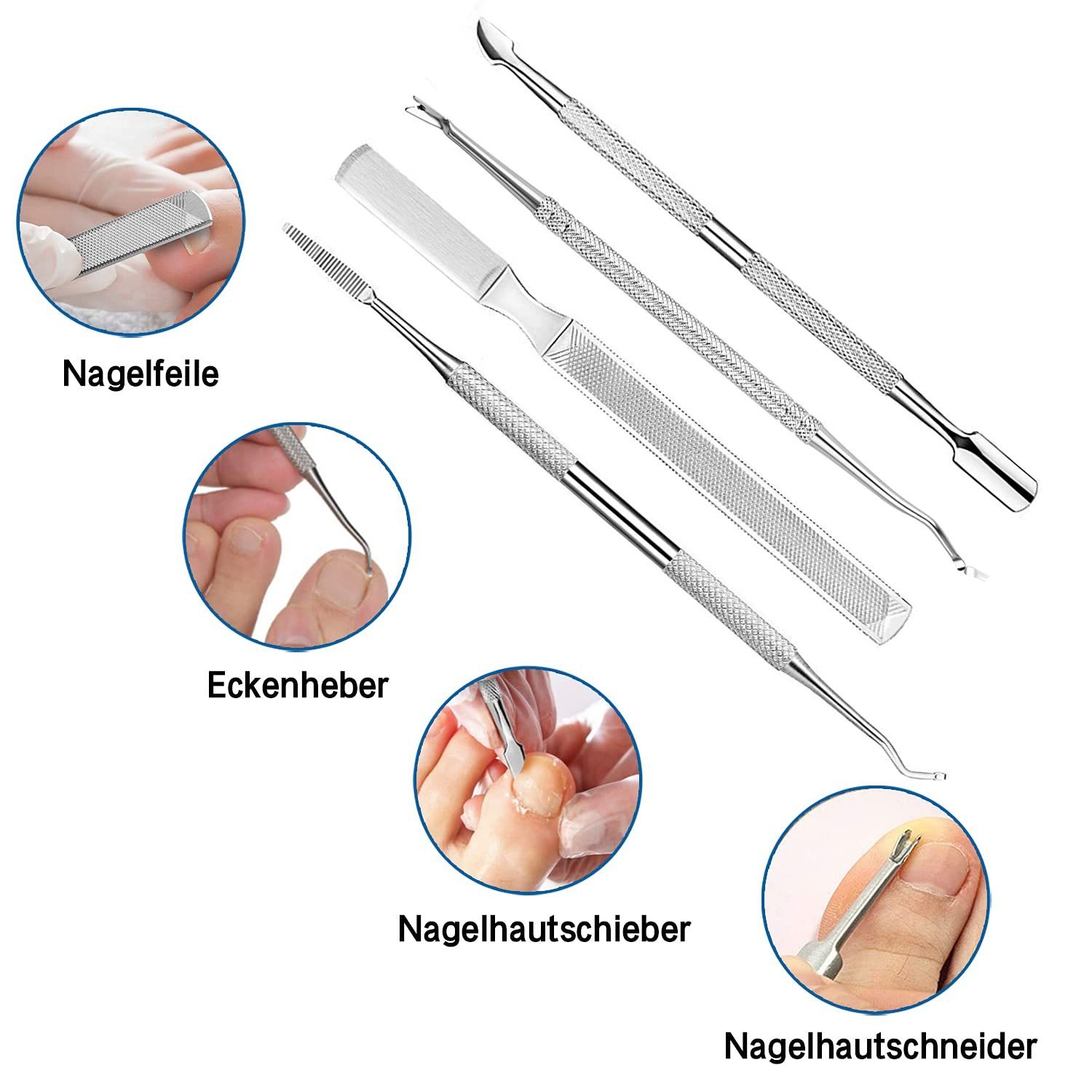 COOL-i ® Nagelknipser-Set Professionelles Nagelknipser-Set – 6-teilig mit Etui,aus Edelstahl, 6-tlg., ideal bei dicken, eingewachsenen & pilzbefallenen Nägeln