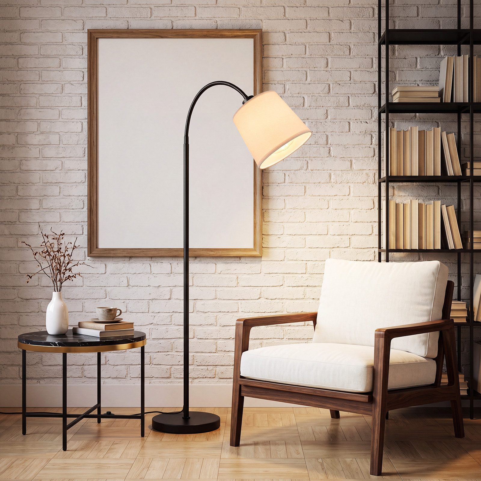 ZMH Stehlampe Stehlampe – 160 cm 360° drehbar beigefarbener Schirm moderner Stoff, ohne Leuchtmittel