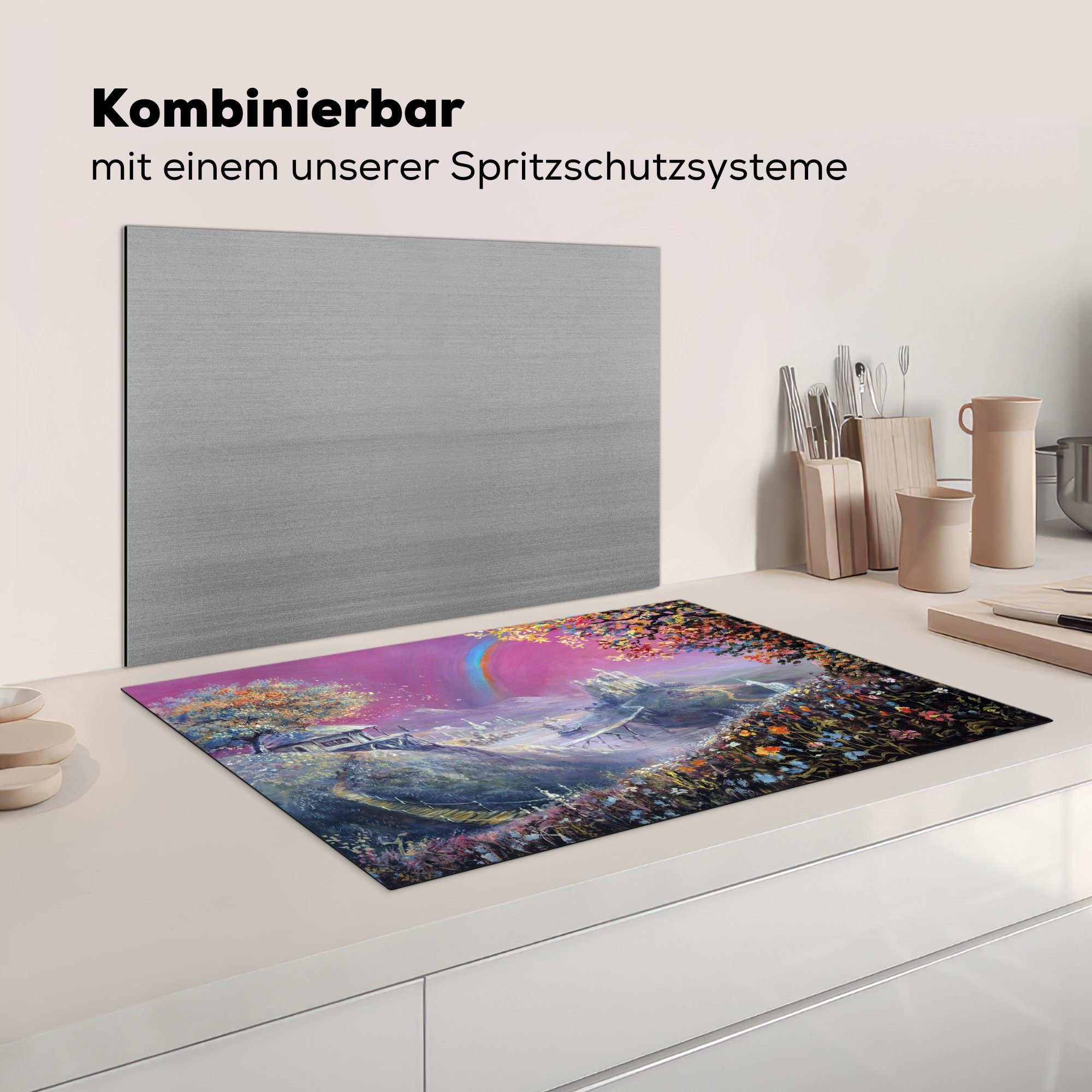 für küche, cm, 81x52 Herdblende-/Abdeckplatte Ceranfeldabdeckung Vinyl, Landschaft, (1 tlg), Ölgemälde Schutz Induktionskochfeld märchenhaften die einer MuchoWow