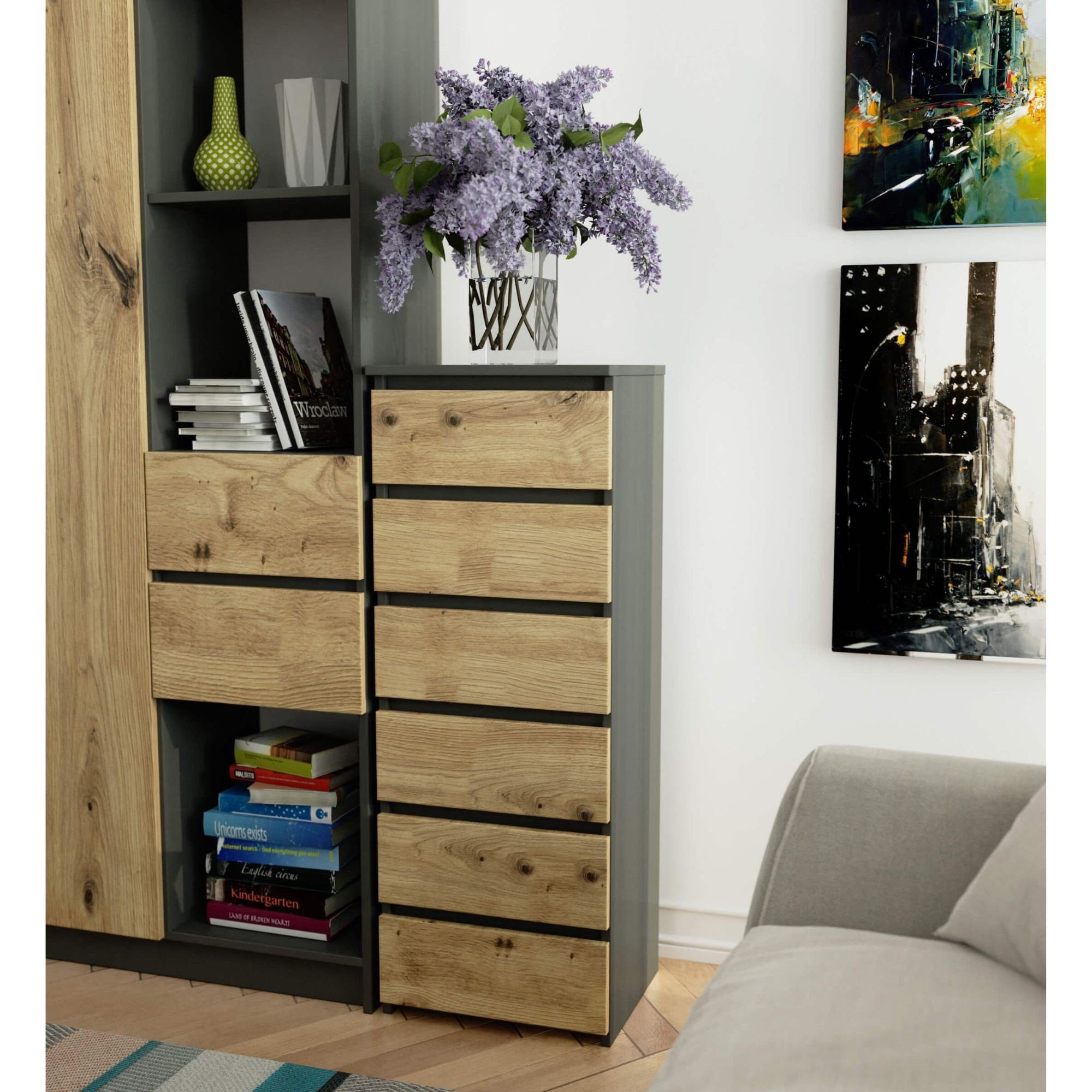 Raumhirsch Furniture Kommode mit 6 Schubladen 40 cm breit Schrank Wohnschrank, (viele Farbvarianten - Maße: 109 x 40 x 35 cm) - Hochwertig & stabil – Bild 2 von 5