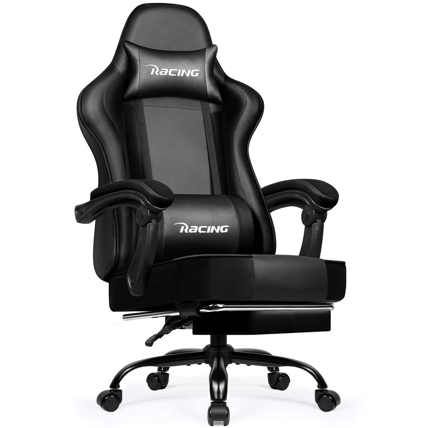 Homimaster Gaming-Stuhl Gaming Stuhl Ergonomischer Gaming Chair mit 170° Rückenlehne (Gaming Chair mit Fußstütze,Verstellbarem Lenden- & Kopfkissen), 10 cm höhenverstellbar, bis 150 kg Belastbarkeit