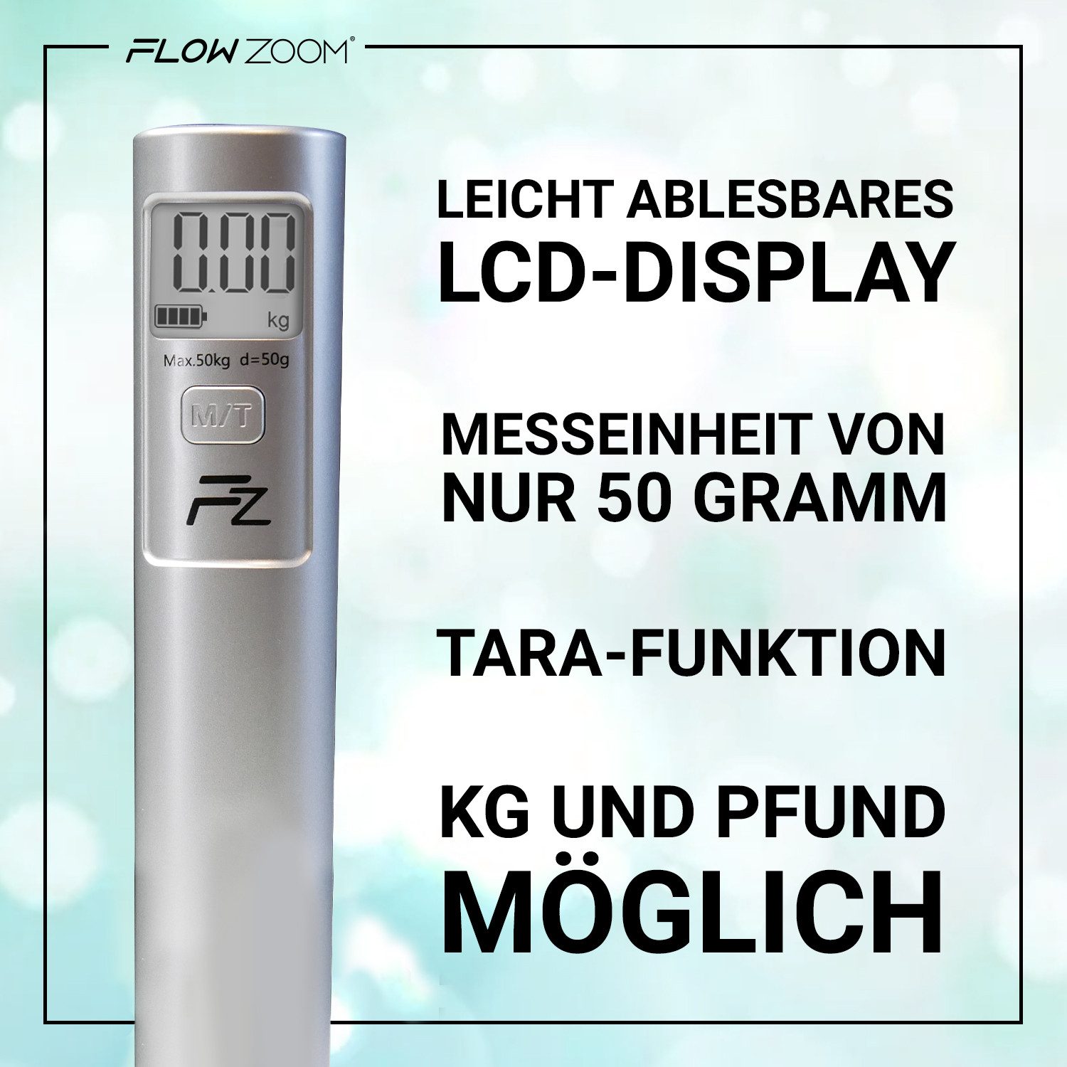 FLOWZOOM Kofferwaage SHAKEE Kofferwaage batterielos – Digitale Gepäckwaage bis 50 kg, Tragkraft 50,00 kg, Gepäckwage - Tragbare digitale Waage arbeitet mit kinetischer Energie