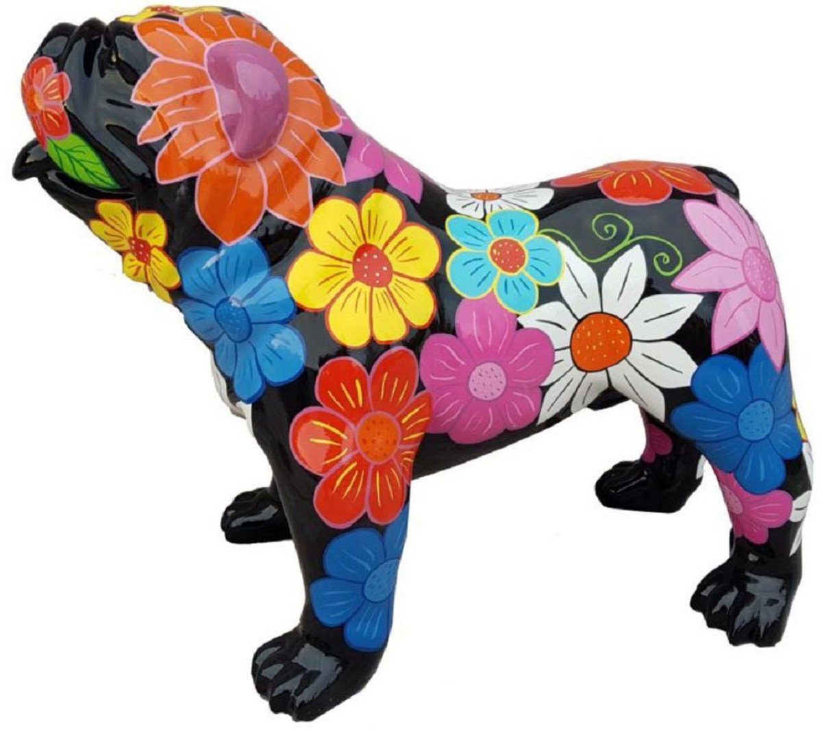 Casa Padrino Skulptur Designer Wohnzimmer - Garten Dekofigur x H. Deko Schwarz Deko Hund Bulldogge - 74 Wetterbeständige cm Skulptur / - Deko Mehrfarbig 90