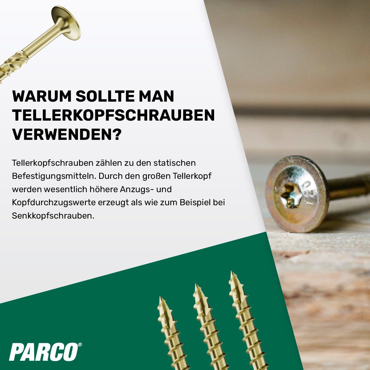 PARCO Schraube Tellerkopfschrauben punktgenaues gelb, TX40 im für CUT-Spitze ansetzen Holz St), (300 Stück 300 Sortiment