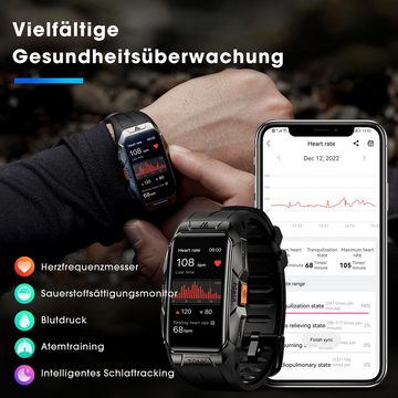 KOSPET Robuste Militär-Smartwatch für Android und iOS, 50 Meter wasserdicht Smartwatch (3,7 cm/1,47 Zoll), großer Akku mit 50 Tagen Standby, Bluetooth-Anrufe, für Herren