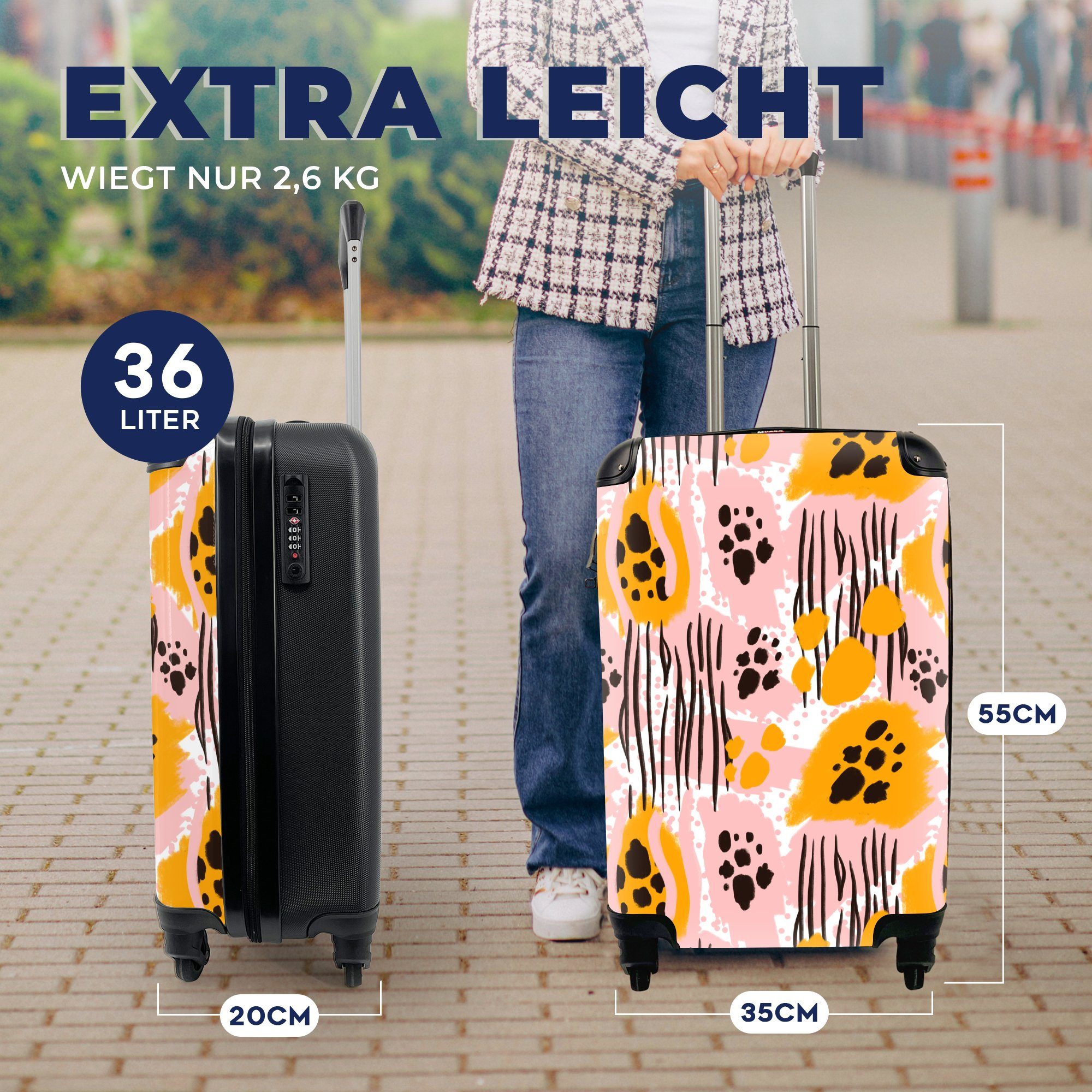 Reisekoffer Handgepäck - Rollen, 4 Rosa für Reisetasche - rollen, Ferien, Muster, mit Trolley, Handgepäckkoffer MuchoWow Orange