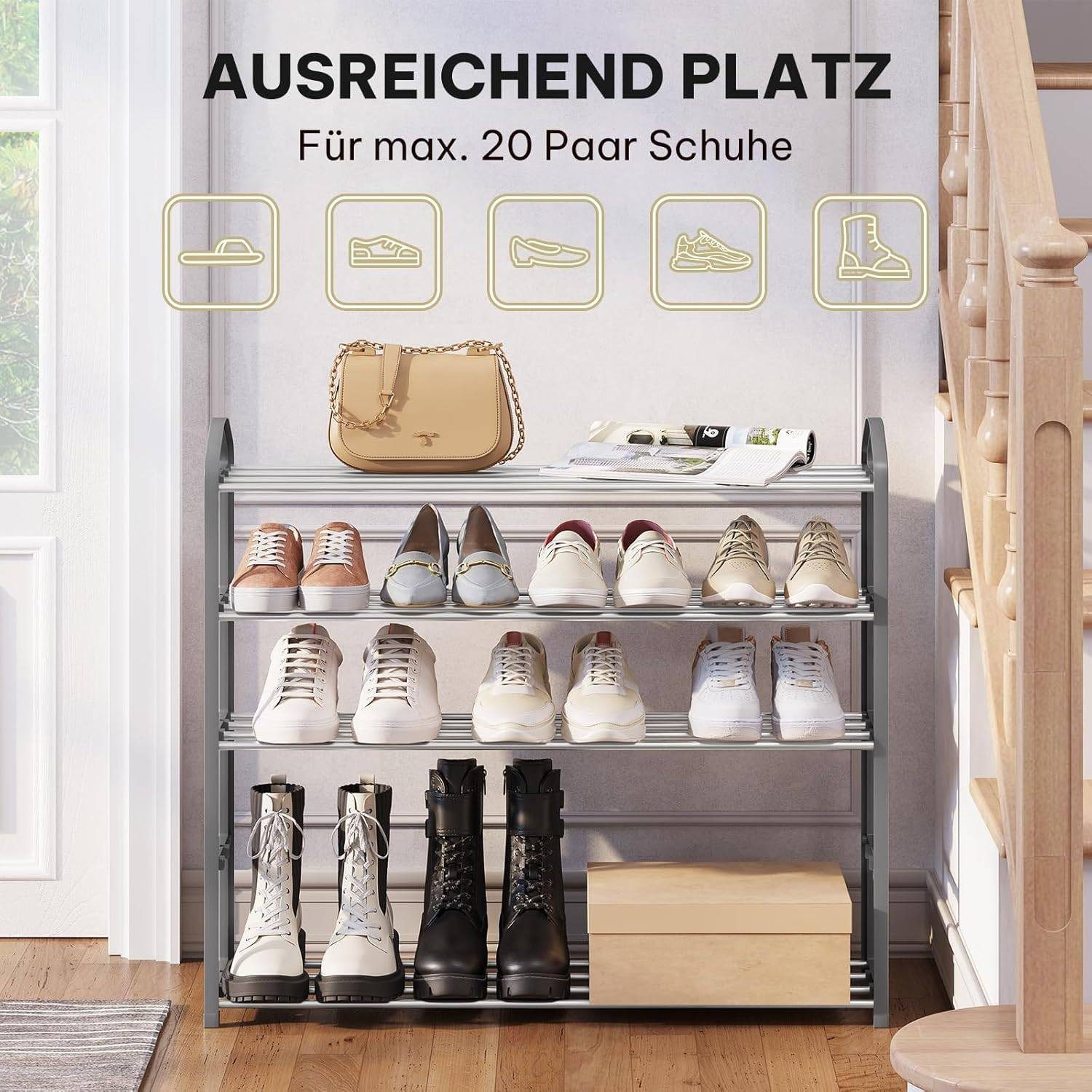 EUGAD Schuhregal, 1-tlg., 5-Ebenen–Metallrohrgestell, für Flur, Wohnzimmer, Schlafzimmer