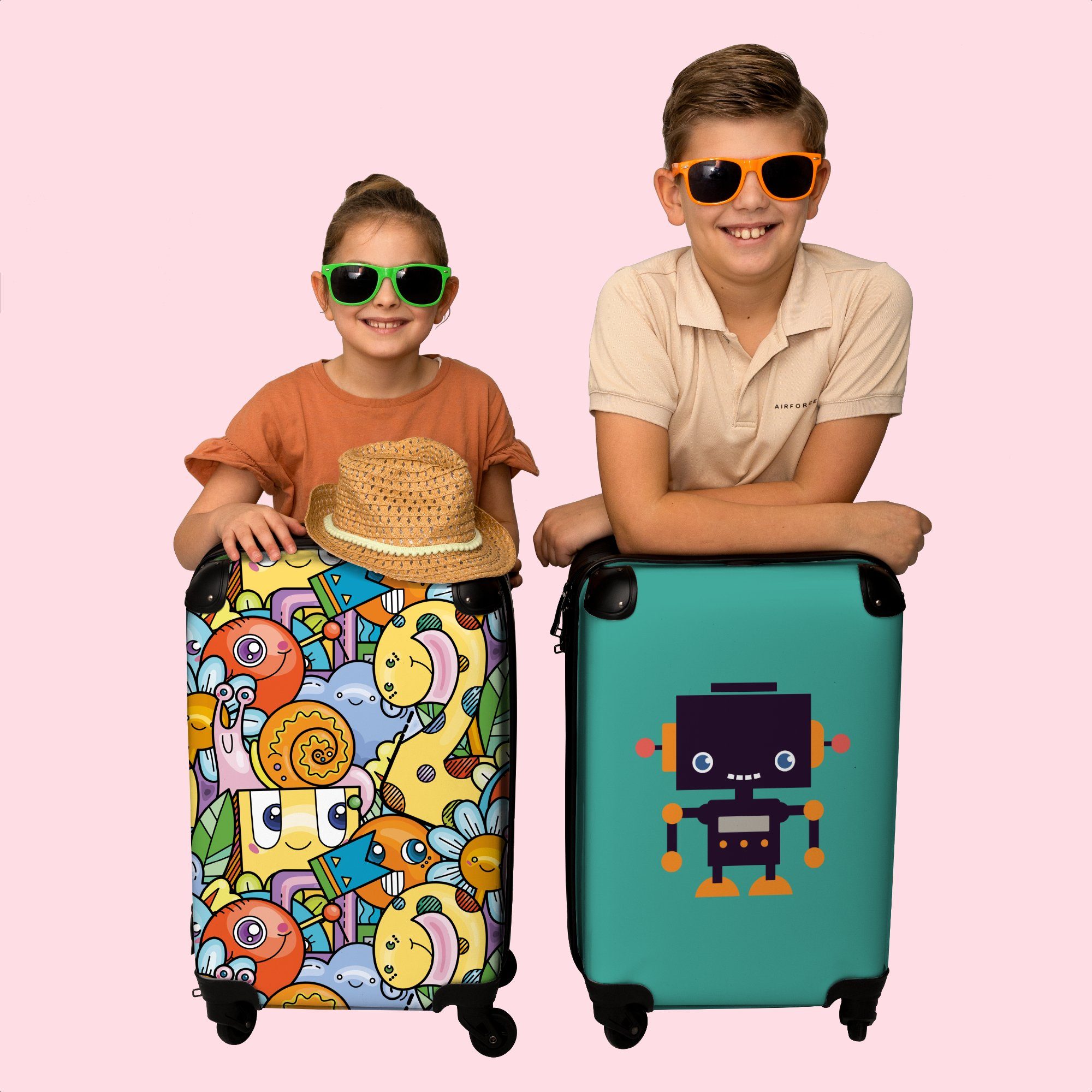 55x35x20cm Handgepäck - - für NoBoringSuitcases.com© Kindertrolley, mit Koffer Lustig - - Junge Design Tiere rollen, Kinderkoffer 4 Rollen, Reisetasche Blumen - Mädchen, Ferien,