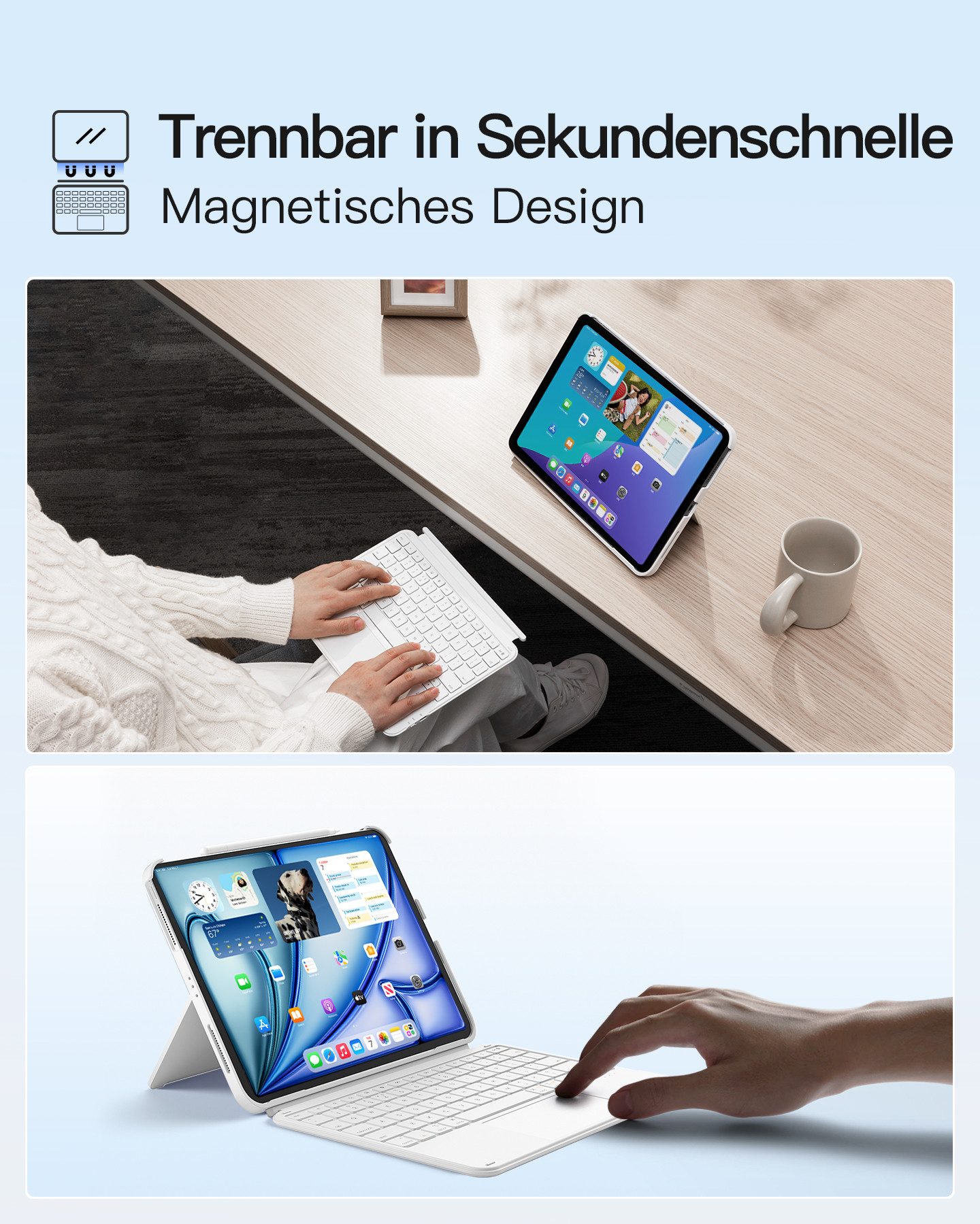 Inateck für iPad 11 Gen A16, 11 Zoll iPad Air M3 7/6/5/4, iPad 10, iPad Pro iPad-Tastatur (Ultraleichte, Abnehmbare Tastatur mit Touchpad, Tragbar)