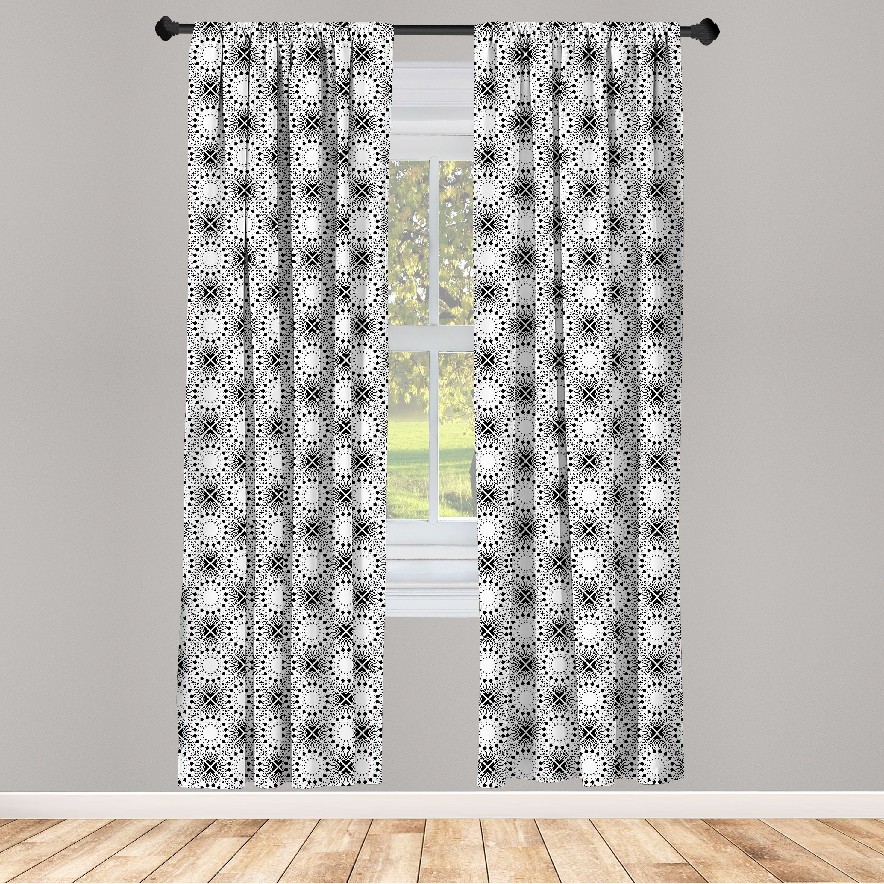 Gardine Vorhang für Wohnzimmer Jahrgang Schlafzimmer Abakuhaus, Sun Microfaser, inspirierte Motive Dekor, Squares
