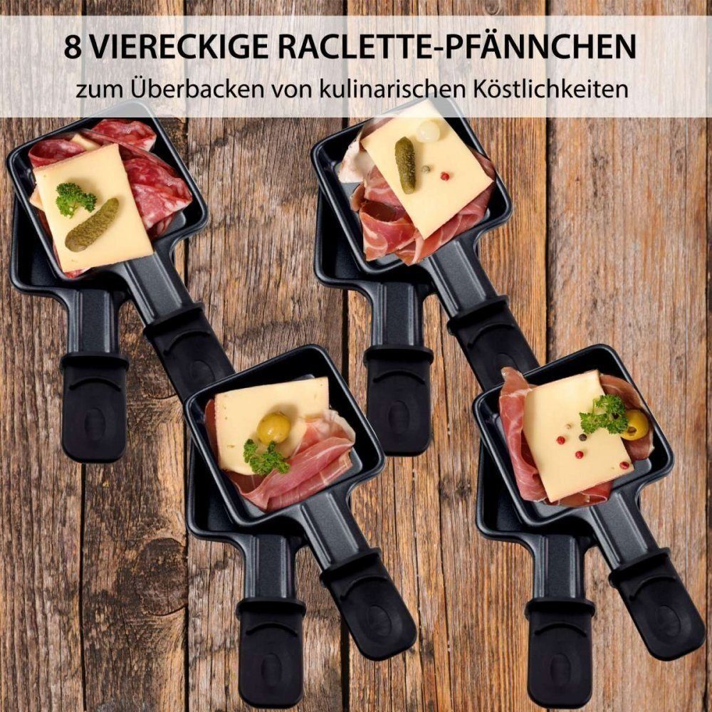 KESSMANN Raclette Raclette Raclettepfännchen, Grill 8 antihaft Spachteln Pfännchen mit mobil &, Campinggrill 8 1200,00 Tischgrills W, elektrisch Elektrogrill Grillplatte Eisen 8 Personen Inkl