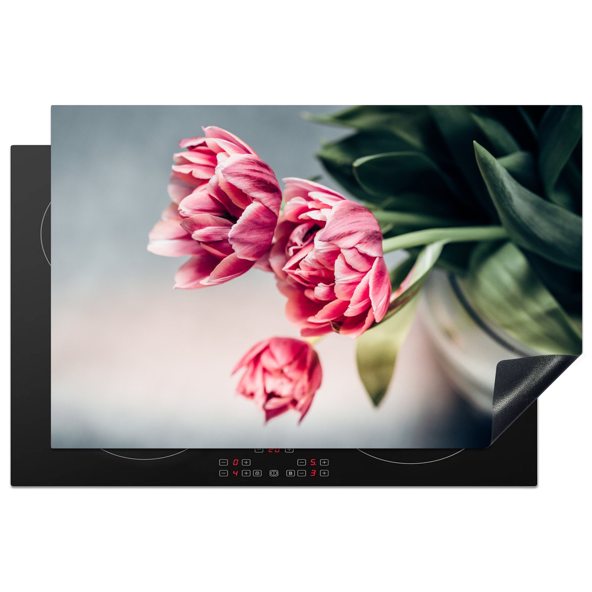 MuchoWow Herdblende-/Abdeckplatte Blumen - Tulpen - Rosa, Vinyl, (1 tlg), 81x52 cm, Induktionskochfeld Schutz für die küche, Ceranfeldabdeckung