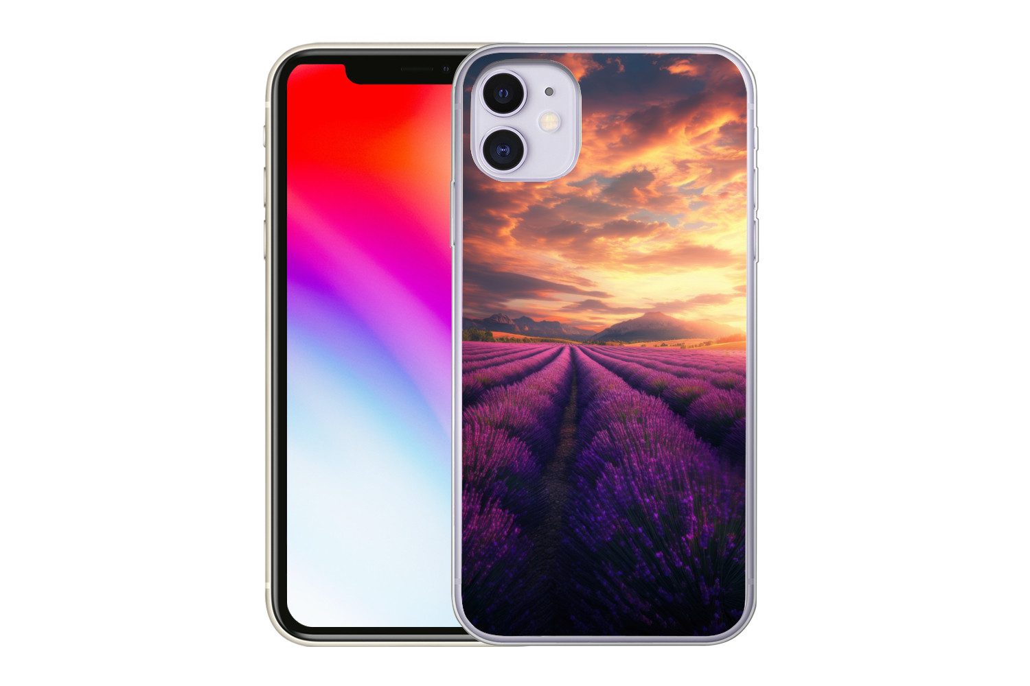MuchoWow Handyhülle für Apple iPhone 11 Lavendelfeld - Sonnenuntergang - Lila, Smartphone-Bumper, Print, Handy Schutzhülle Dünn