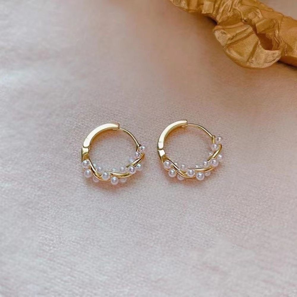 LENBEST Perlenohrringe Sterling Silber Perlen Twist Creolen Ohrringe für Frauen (2-tlg) (2-tlg) Gold