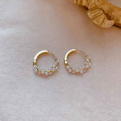 LENBEST Perlenohrringe Sterling Silber Perlen Twist Creolen Ohrringe für Frauen (2-tlg) (kostenloser Versand, 2-tlg)