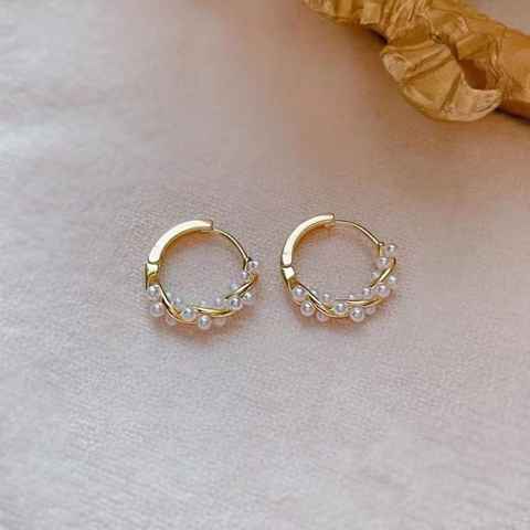 LENBEST Perlenohrringe Sterling Silber Perlen Twist Creolen Ohrringe für Frauen (2-tlg) (kostenloser Versand, 2-tlg)