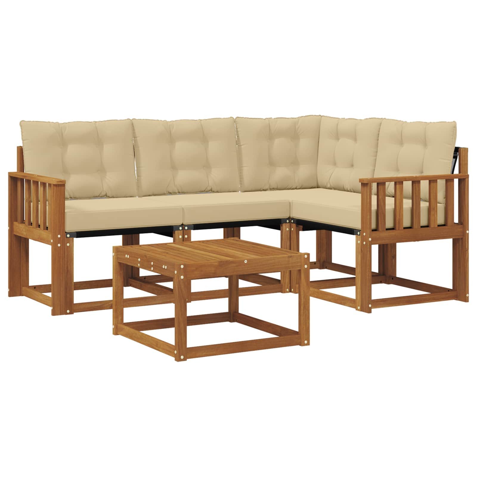 vidaXL Gartenlounge-Set Outdoor-Sofagarnitur 5 stk. Natur und Beige, (5-tlg)