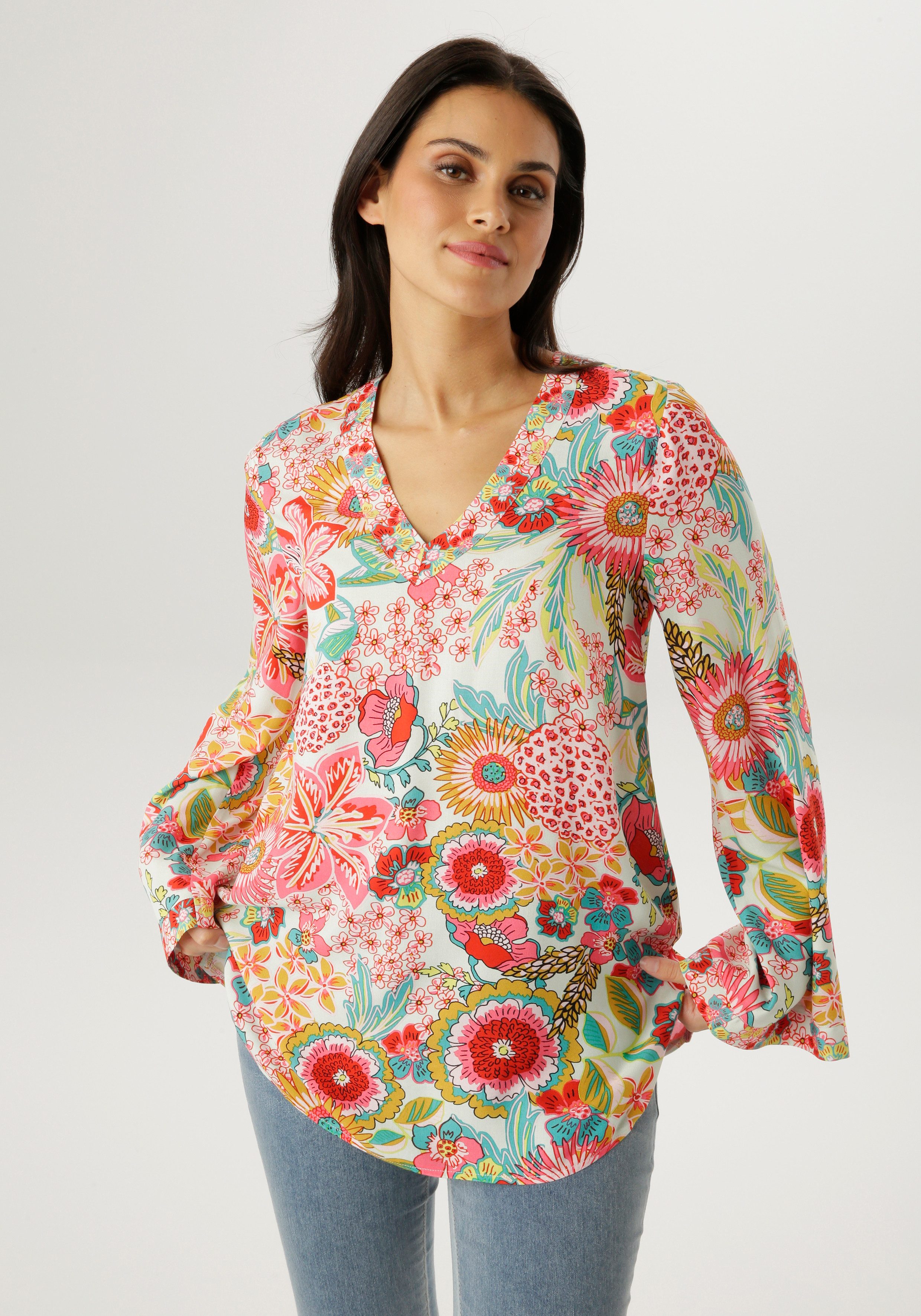 Aniston SELECTED Schlupfbluse mit langen, weit ausgestellten Trompetenärmeln - NEUE KOLLEKTION