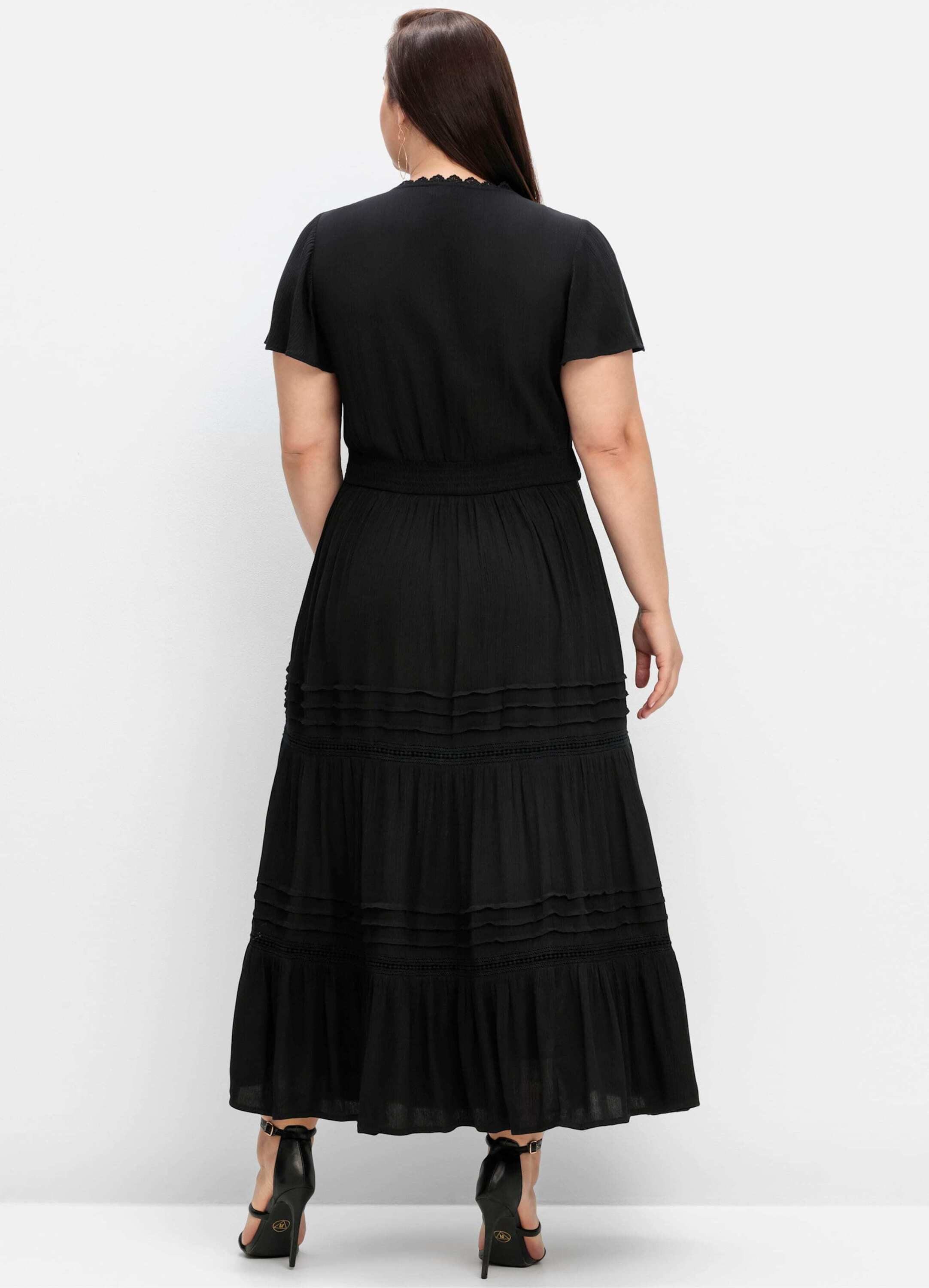 sheego by Joe Browns Etuikleid Maxikleid Kurzarm in Wickeloptik, mit Stufenvolant