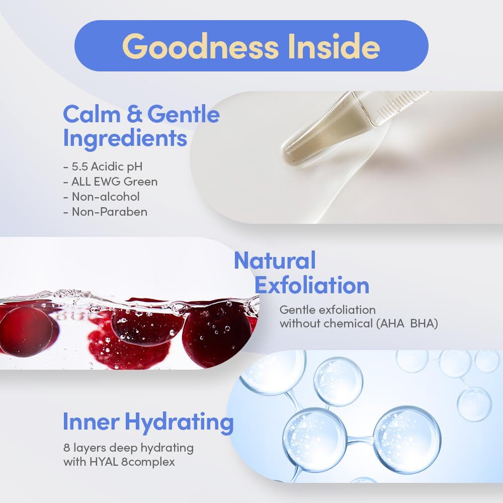 Eqqualberry Toner Swimming Pool Daily Facial Toner, sanftes Gesichtswasser mit Protease Peeling, 8-fach Hyaluronsäure, 5-Beeren-Komplex & Panthenol, für alle Hauttypen geeignet, 300 ml, K-Beauty Feuchtigkeitstoner