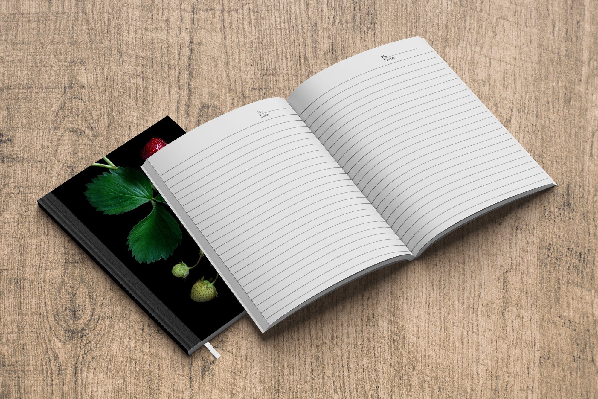 MuchoWow Notizbuch 98 Notizheft, Tagebuch, schwarzem Journal, Erdbeerpflanze Eine Merkzettel, auf Hintergrund, A5, Seiten, Haushaltsbuch