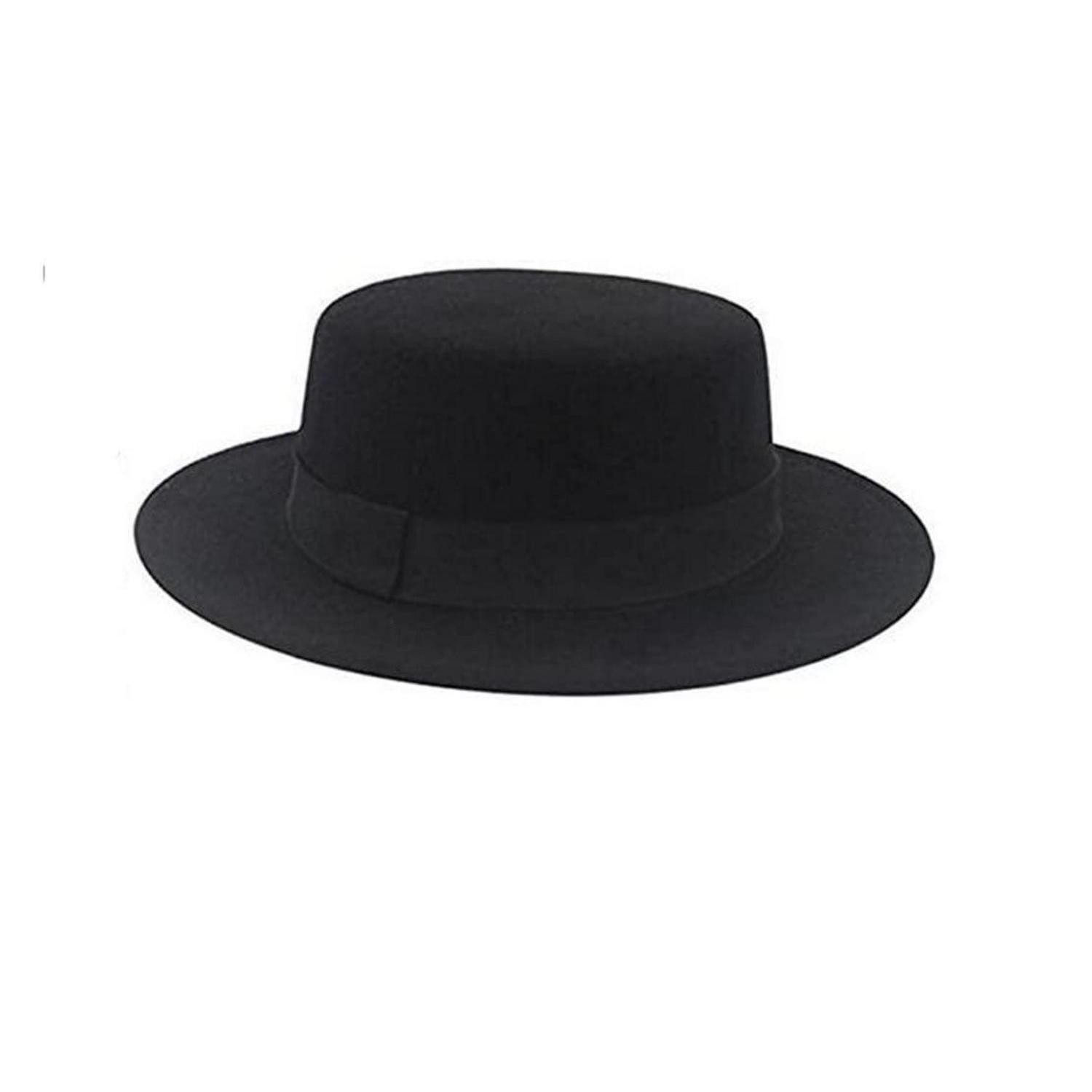 LuxusKollektion Fedora Flacher Hut Fedora schwarz breite Krempe Einheitsgröße