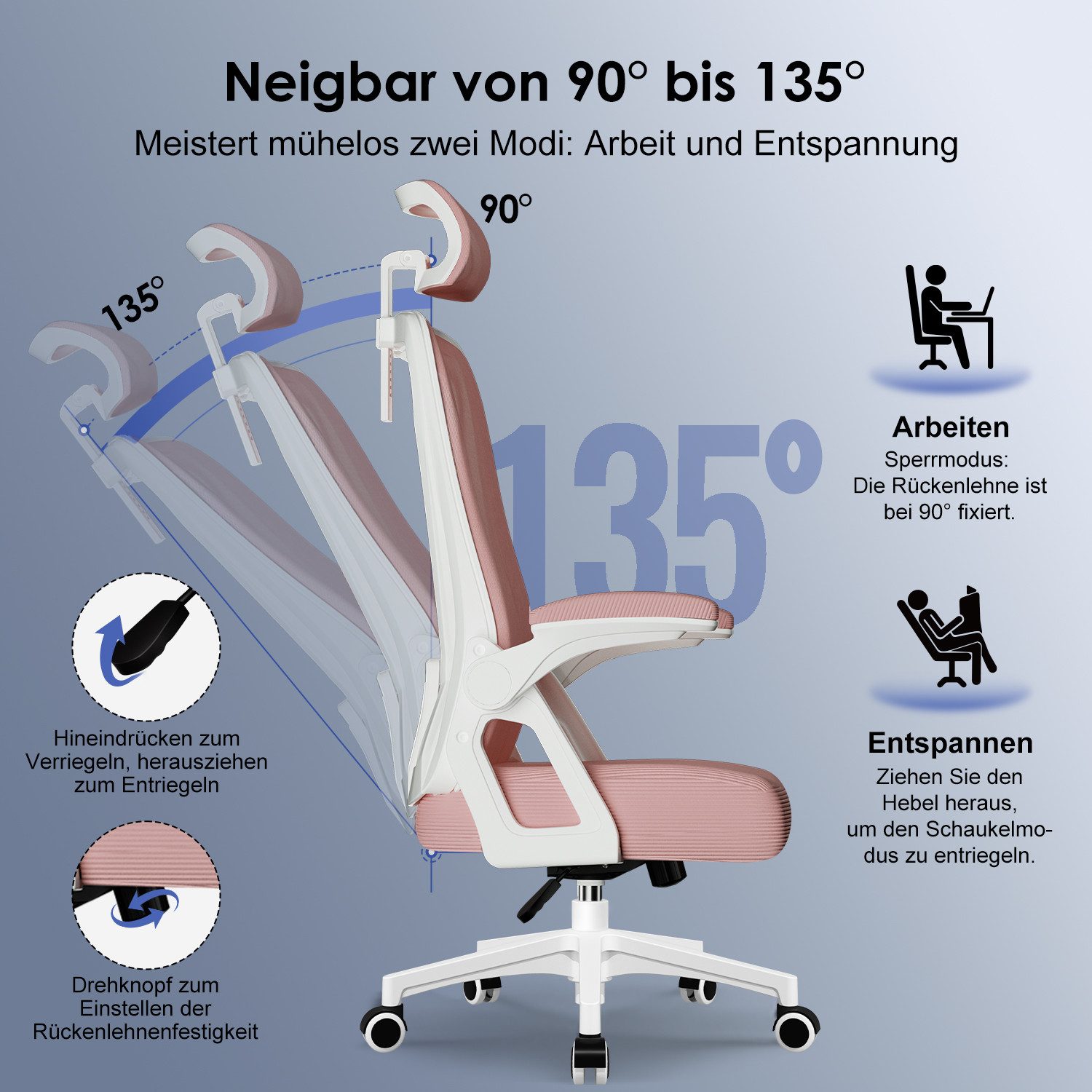 Homimaster Bürostuhl Ergonomischer Bürostuhl, Schreibtischstuhl mit Klappba günstig online kaufen