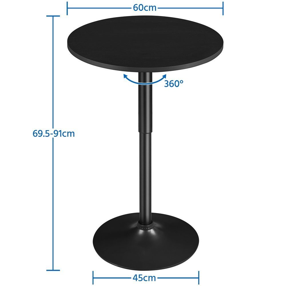 Schwarz Bartisch, Yaheetech Full höhenverstellbar Ø 60cm Bistrotisch Stehtisch Runder