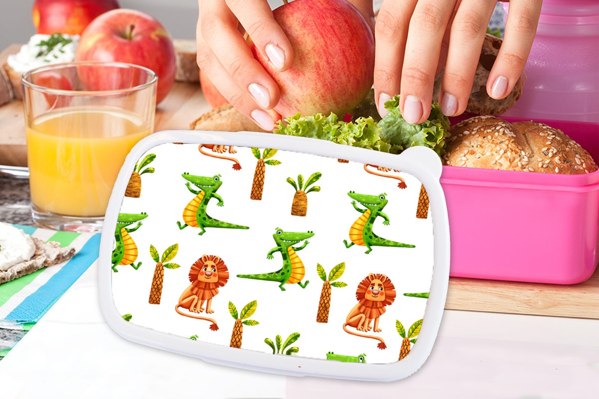 Brotdose Löwe Kunststoff, Dschungel (2-tlg), Snackbox, Brotbox rosa - Krokodil, - Kunststoff MuchoWow Kinder, Mädchen, Erwachsene, für Lunchbox