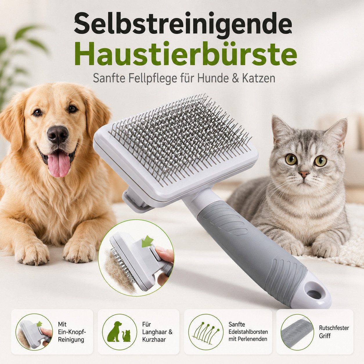 PeTraum Fellbürste Haustierbürste Hundebürste Katzenbürste für Langhaar und Kurzhaar