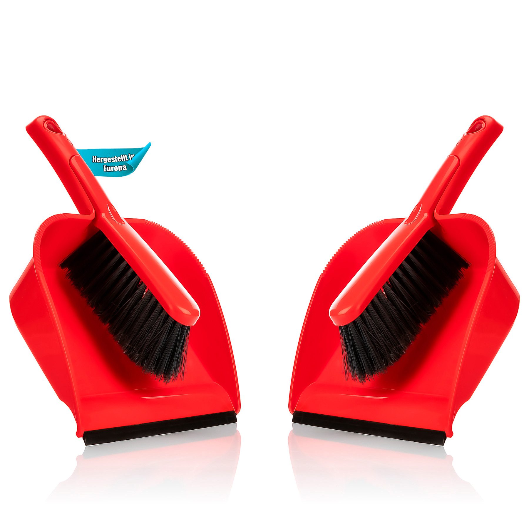 BigDean Kehrgarnitur 2 Stück Kehrschaufel Set in Rot – Handfeger mit stabilen Kehrblech, Haushalt, (Set, 2-tlg., 2er Set), Haushaltskehrset aus Kunststoff mit aufhänge Ösen
