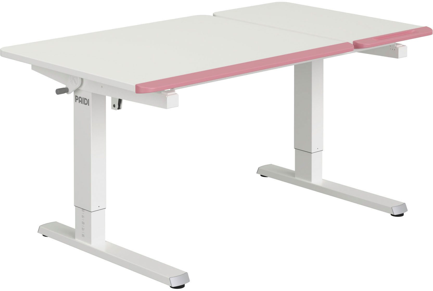 PAIDI Schreibtisch TEENIO GT in verschiedenen Ausführungen, mitwachsend & ergonomisch (B/H/T ca. 130/53-79/75 cm, Kreideweiß), höhenverstellbarer Schülerschreibtisch, Platte bis 14° neigbar