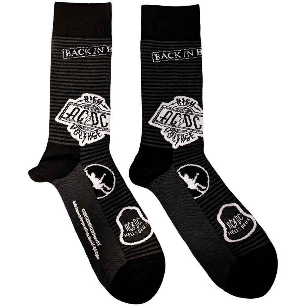 AC/DC Freizeitsocken Icons Grau Back In Black High Voltage Hells Bells Strümpfe