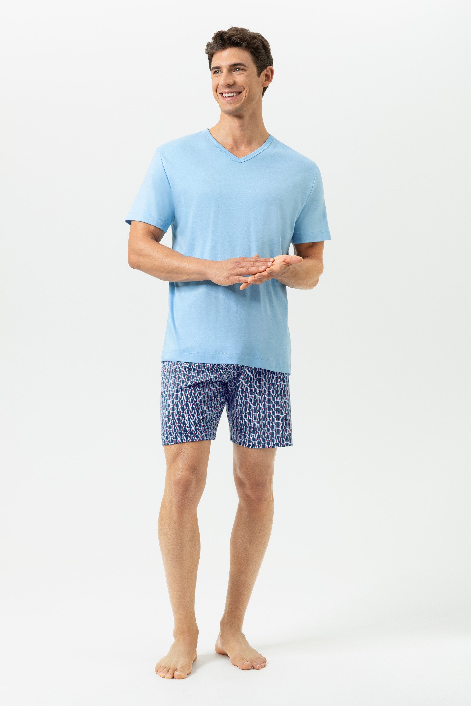 Mey Schlafanzug Mey male Anzug kurz Serie Straight Geo (2 tlg) Reine Baumwolle, Jersey-Qualität, purer Komfort