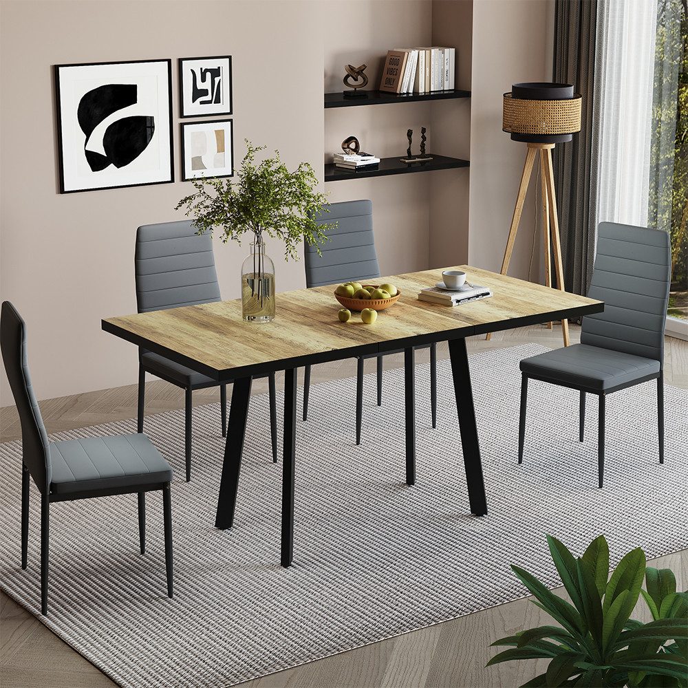 Vicco Esstisch Tisko, Eiche rustikal/Schwarz, 120-160 x 80 cm mit erweitbarer Tisc... (1-St)