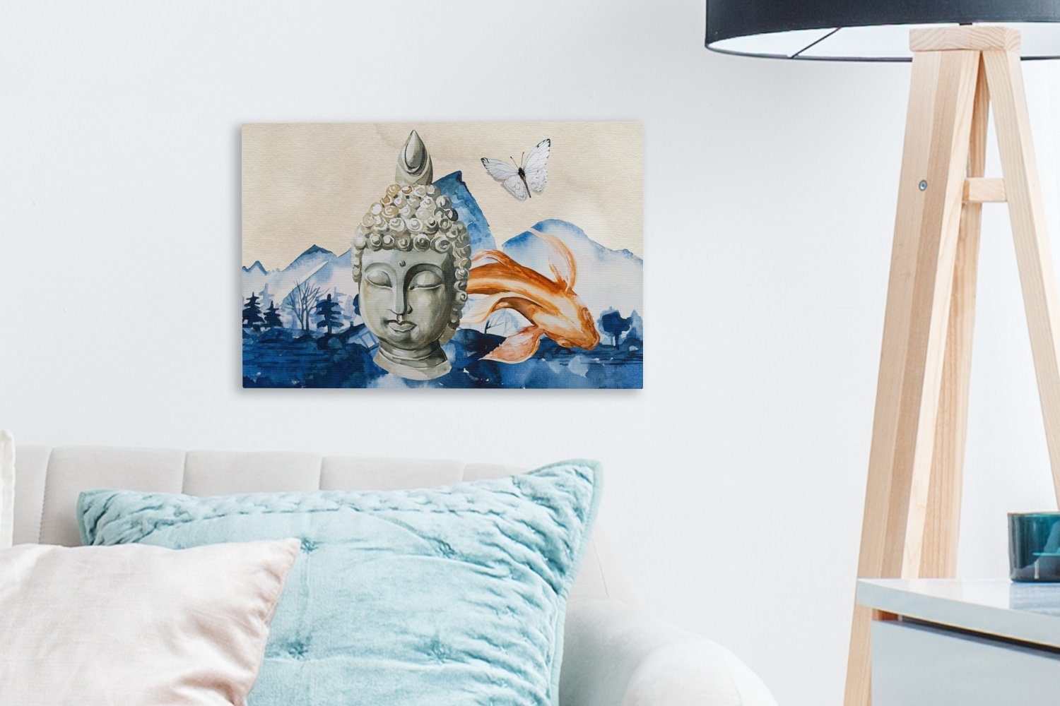 Wanddeko, cm OneMillionCanvasses® 30x20 Kopf St), Buddha - Leinwandbilder, Leinwandbild Berg, (1 Wandbild - Aufhängefertig,