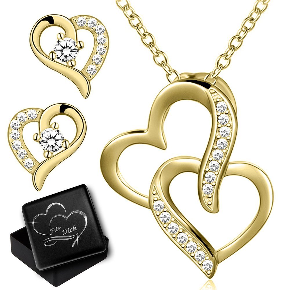 Limana Schmuckset Herz Halskette mit Ohrringe 925 Silber gold Kette mit Ohr günstig online kaufen