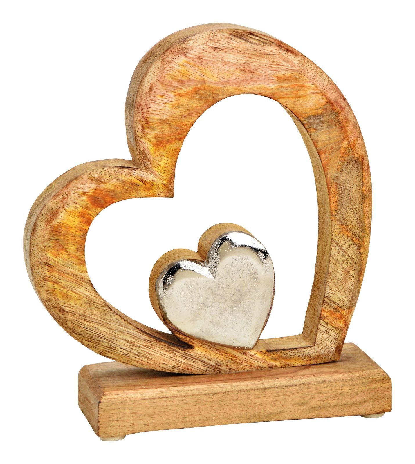 Dekofigur Deko Herz Aufsteller aus Metall und Mangoholz zum stellen 20 cm Tischdeko Dekoration