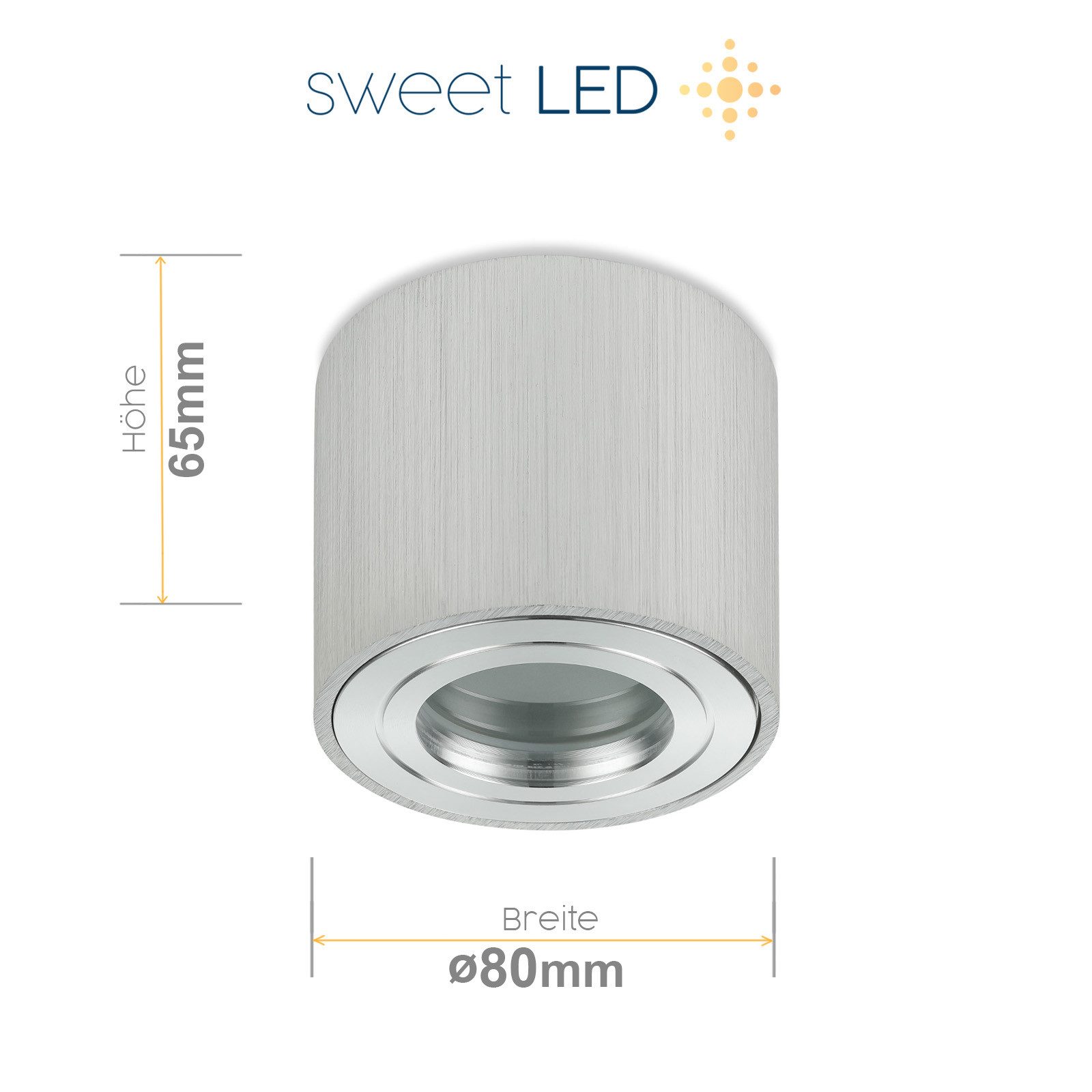 Sweet LED Aufbauleuchte 4er Set für Bad & Küche IP44 schwenkbar Aluminium 230V flach, ohne Leuchtmittel, Aufbaustrahler LED, Aufbauspot, Deckenstrahler